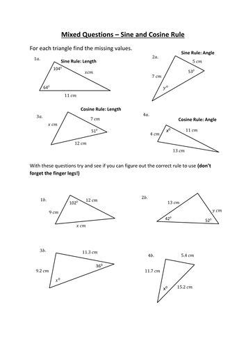 Sine and Cosine Rule Worksheet by HolyheadSchool ...