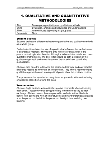 Sociology: Themes and Perspectives Lesson Plans