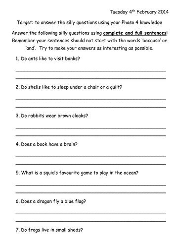 Phase 4 Silly Sentences