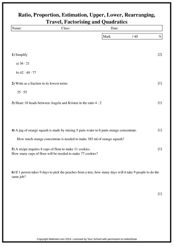 Ratio and Proportion and Estimation