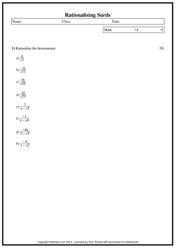 Rationalising Surds