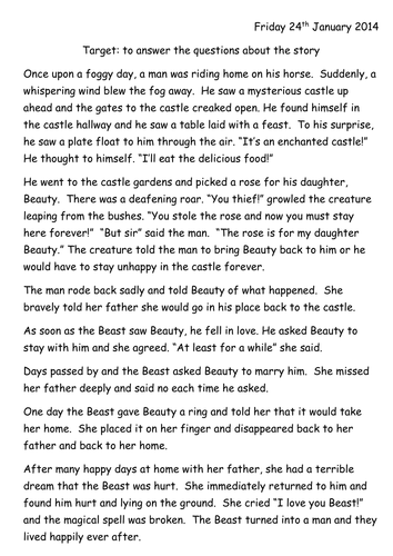 Beauty and the Beast Comprehension