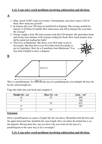 Differentiated Subtraction and Division Questions