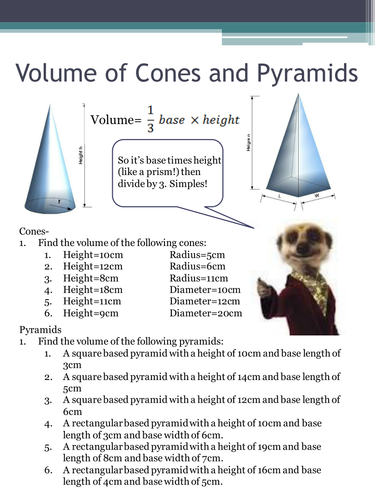 Volume of Cones and Pyramids | Teaching Resources