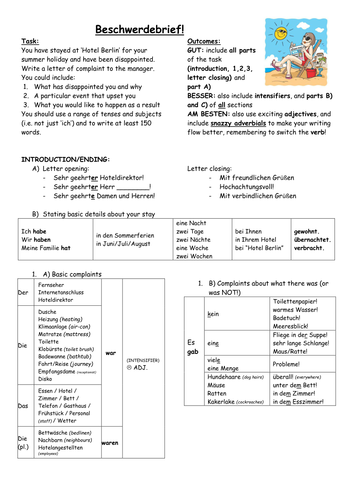 KS4 German Holiday Complaint Letter