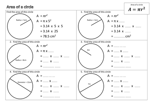Area of circles - scaffolded worksheet