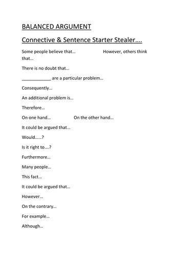 Balanced argument planning template & connectives by Balanced argument planning template & connectives by