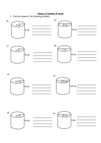 Volume Of Cylinders Worksheet Teaching Resources