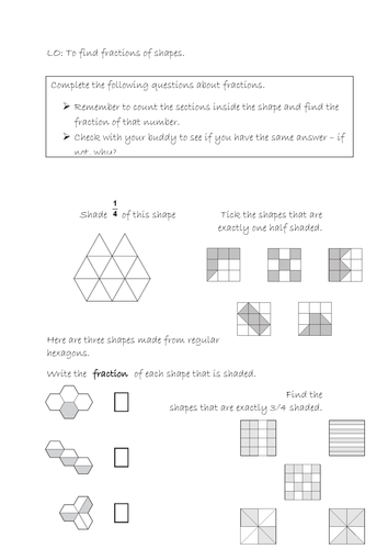 fractions of shape worksheet