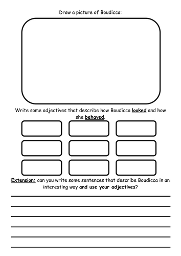 Adjectives lesson linked to describing Boudicca