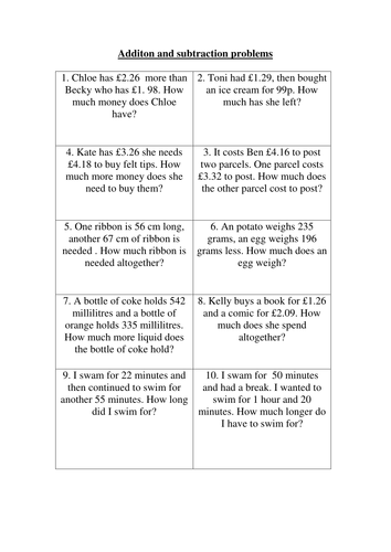 Addition And Subtraction Word Problems Teaching Resources 0094