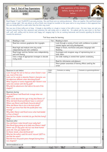 Y1 and Y2 levelled guided reading sheet