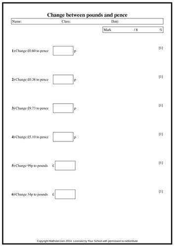 Changing between Pounds and Pence