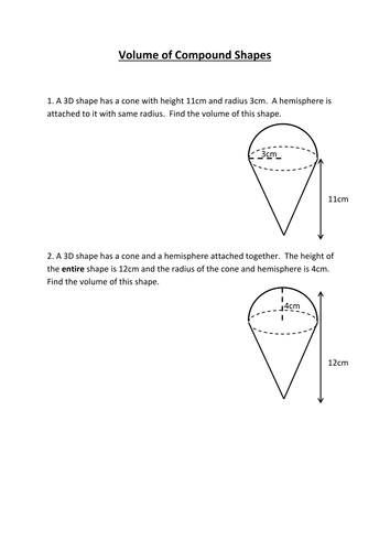 volume of compound shapes worksheet teaching resources