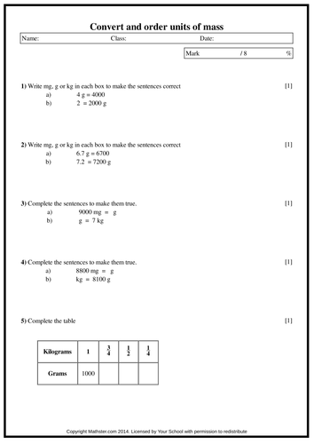 Convert and Order units of Mass