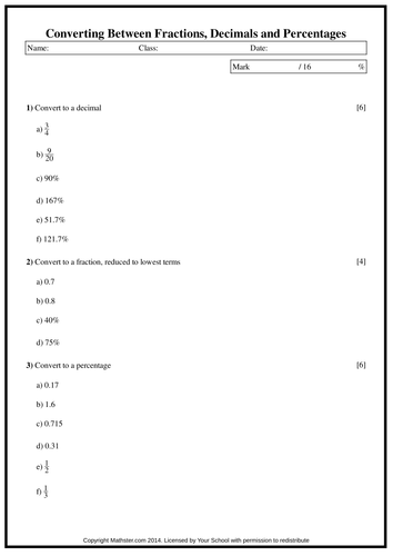 Convert between fractions, decimals and percent 2