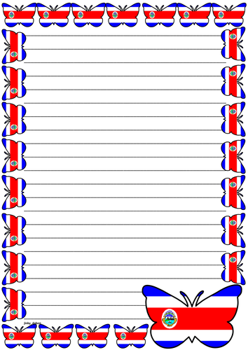 Costa Rican Flag Themed Lined paper & Pageborders
