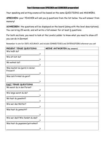 KS3 German speaking assessment preparation