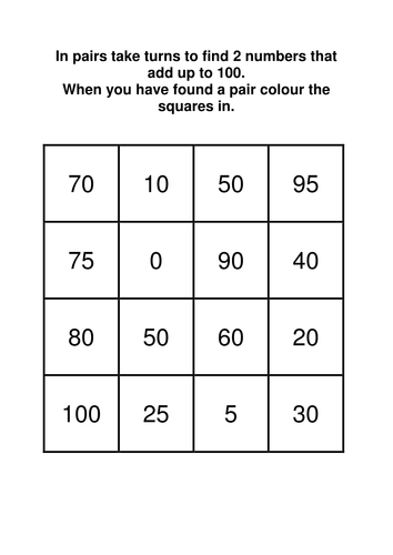 Number bonds to 20 and 100 activity | Teaching Resources