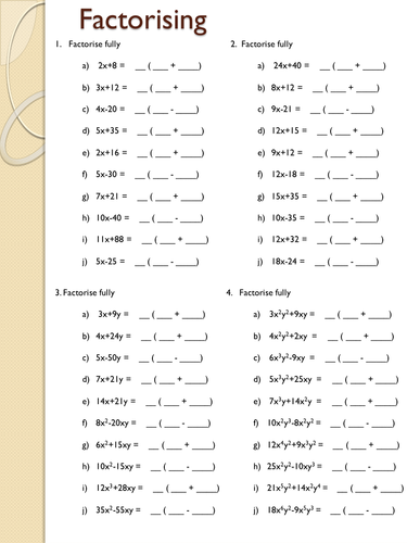 Factorising Worksheet | Teaching Resources