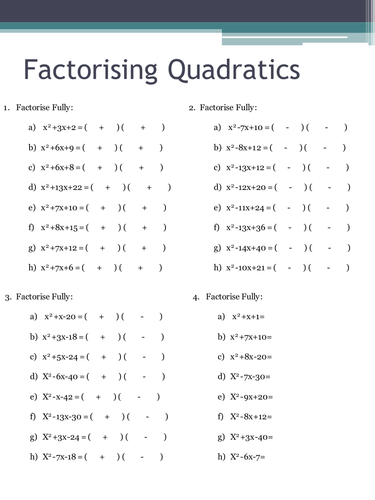 Printables Factoring Quadratics Worksheet factorising quadratics worksheets by holyheadschool teaching pptx