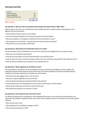 World War I GCSE key info summary