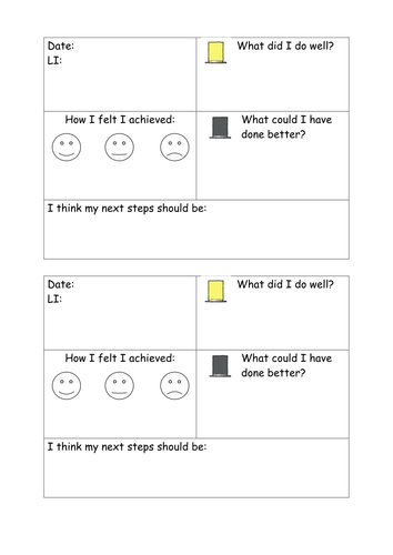 Self Assessment Of Learning Template Teaching Resources