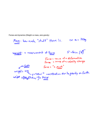 Forces and Dynamics - weight vs mass