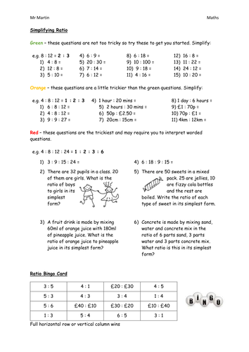 ratio in simplest form worksheet
 Simplifying Ratio & Ratio of an Amount