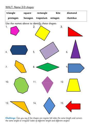 Naming 2-D shapes, 2 levels