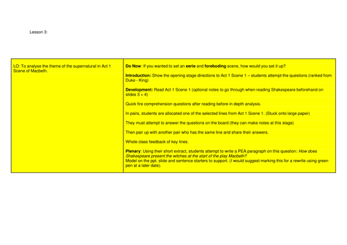 Year 9 Macbeth Scheme of Work - Lesson 3