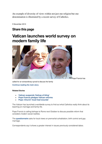 SMART Targets in RE and the Catholic Survey