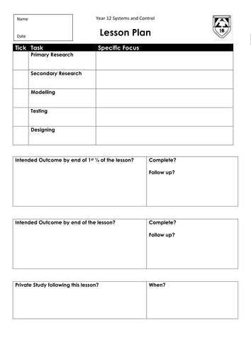 Personal lesson plan for students