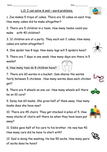 Multiplication Division Word Problems For Year 2