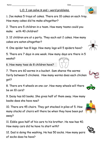  multiplication division word problems For Year 2 Teaching Resources