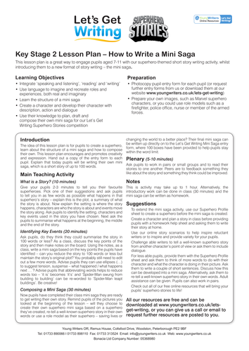 Superhero Mini Saga Lesson Plan and Worksheet