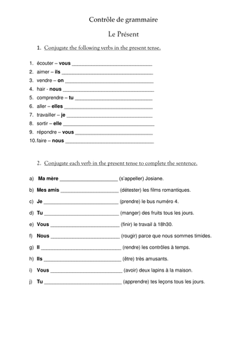 grammar tests over one half-term