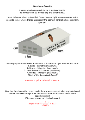 Warehouse Security - 3D Pythagoras & Trigonometry