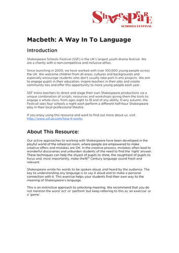 Macbeth: A Way In To Language