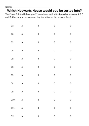A fun Harry Potter sorting quiz