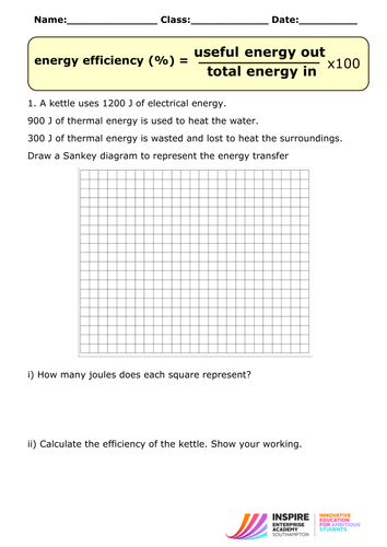 AQA P1-Sankey diagrams worksheet | Teaching Resources