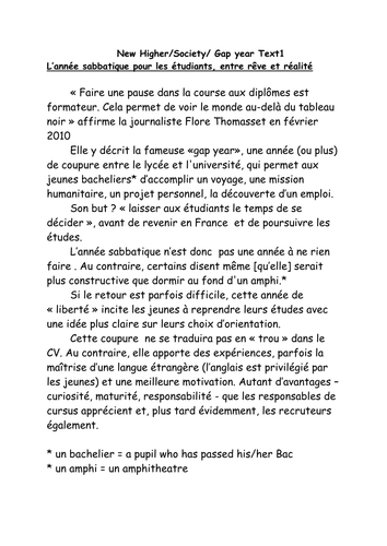 New Higher/Society/ Gap year