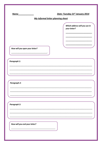 template a ks2 letter letter little by planning Informal dreamer sheet