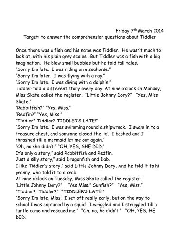 Tiddler Comprehension Year 1
