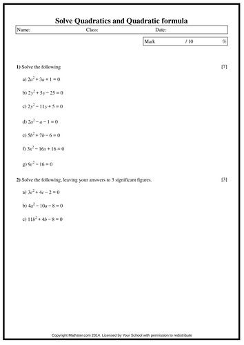 Quadratics and Formula