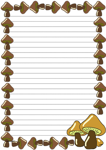 mushroom themed lined paper and pageborders teaching resources