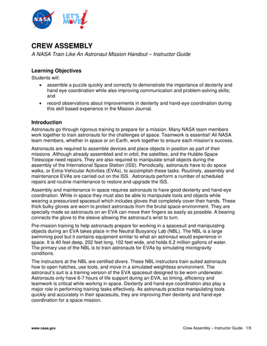 Train Like An Astronaut: Crew Assembly Training