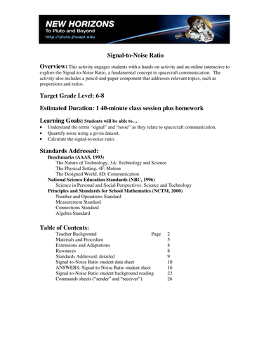 Signals and Noise Ratio Activity