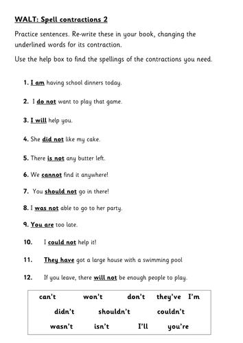 Apostrophes of contraction, 4 levels by HelenSQ  Teaching 