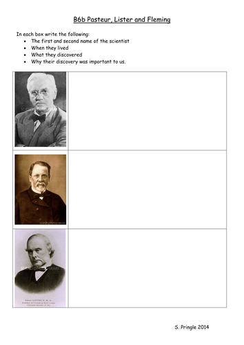 OCR B6b Pasteur Lister and Fleming ICT research task